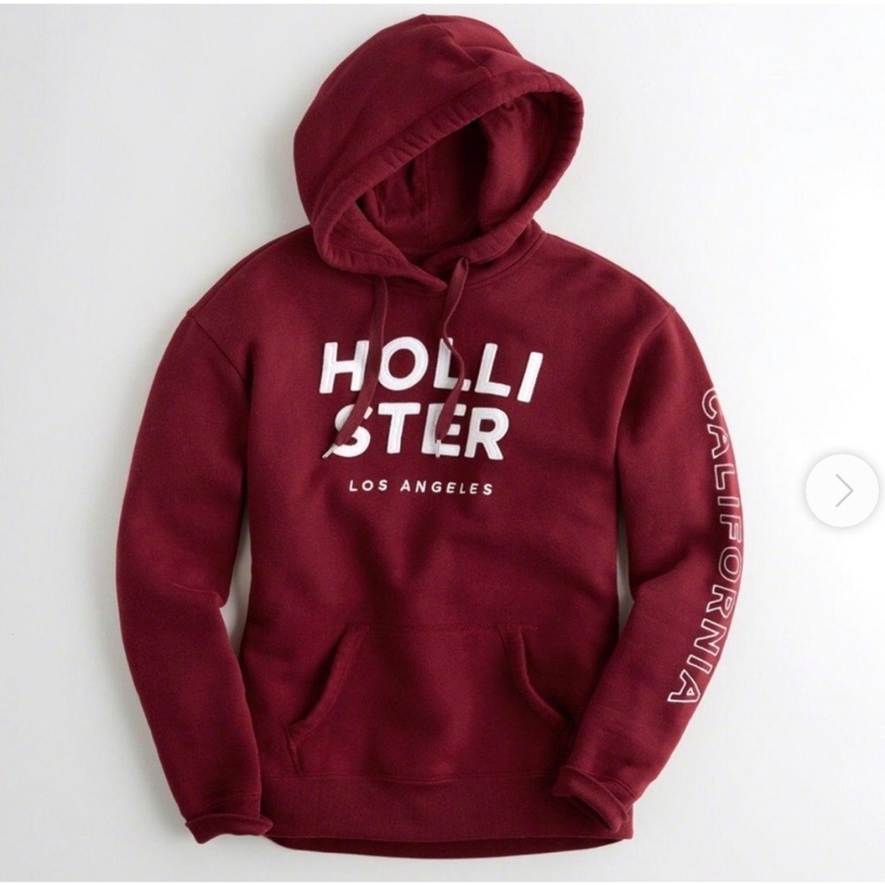 Hollister Los Angeles California Logo Hoodie Burgundy Pullover Sweatshirt